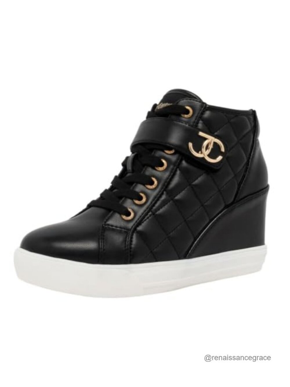 Quilted High-Top Wedge Sneakers Platform Faux Leather Padded Footbed